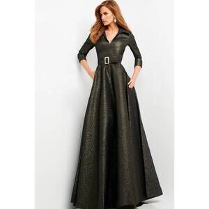 NEW JOVANI a-line v neck gown in olive